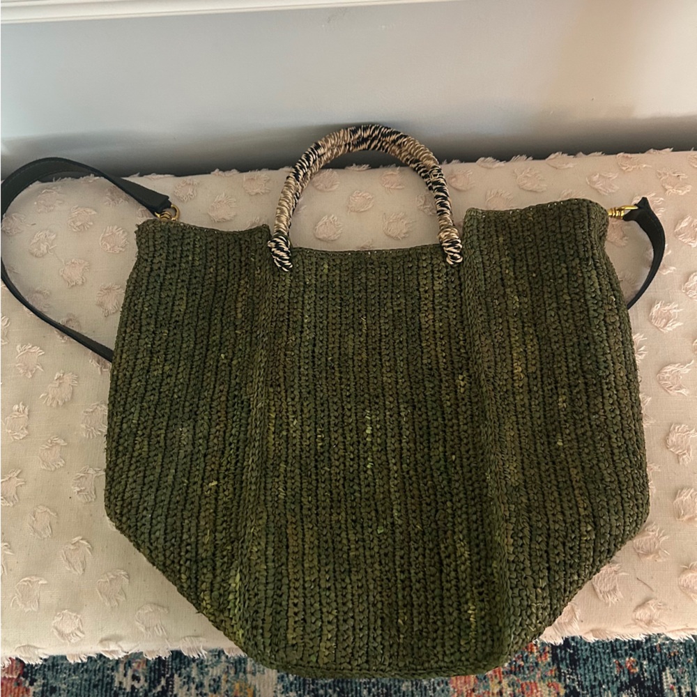 A Point Etc Woven Large Handbag Tote Bag with Shoulder Strap Green Multi OS